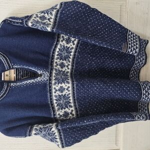 Dale of Norway Blue and White Quarter Zip Sweater